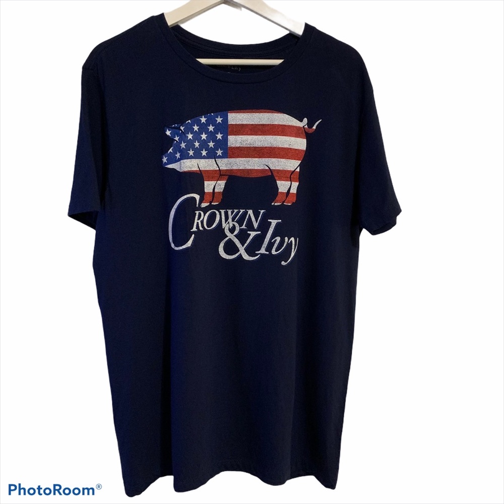 Crown & Ivy M short sleeve tee patriotic pig USA